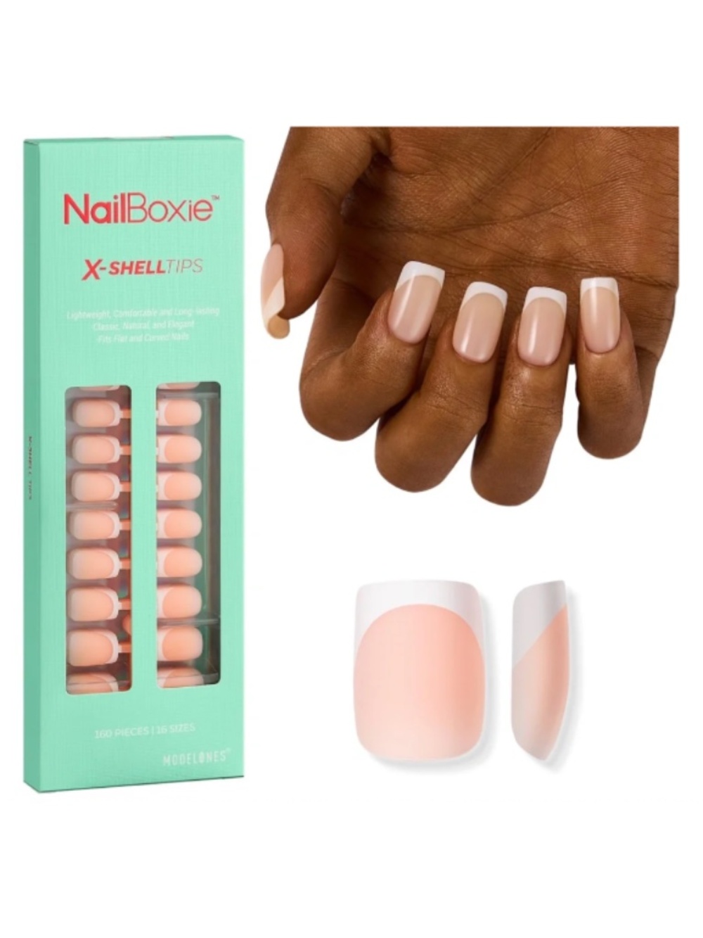 Modelones XSHELLTIPS Nude Pink French Tip Short Square Press On Nails